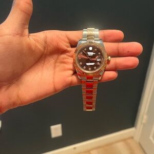 Two-Tone Watch with Brown and Silver Band